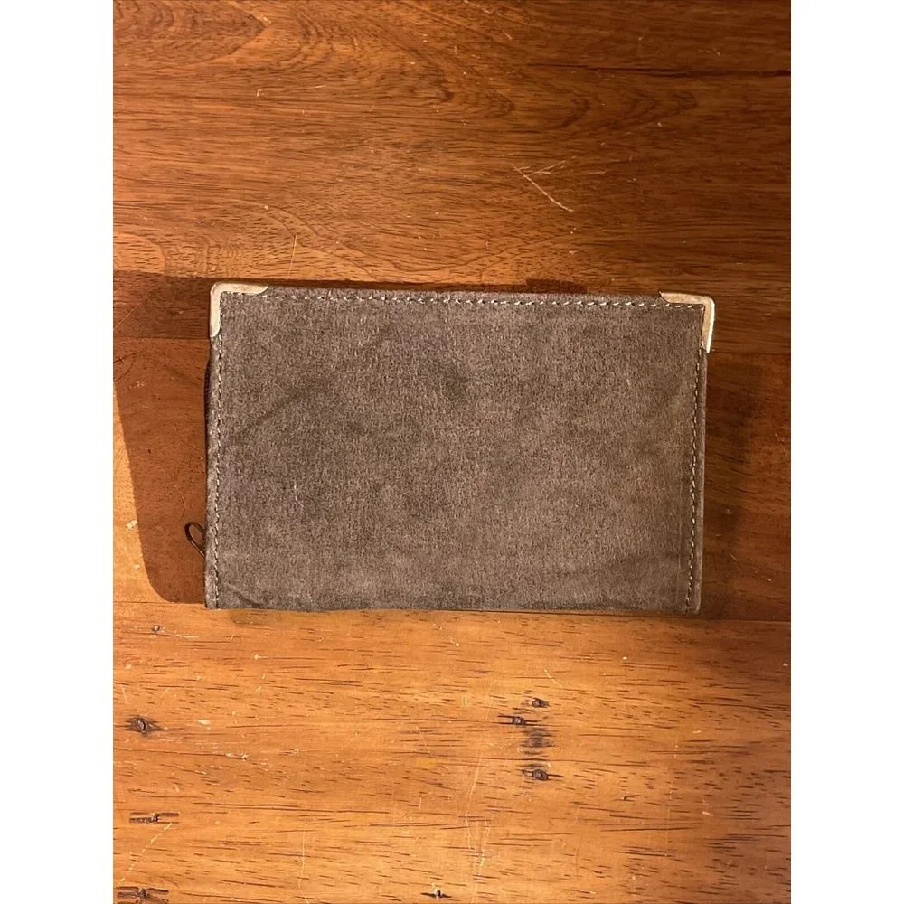 Olive Brown Wallet Suede English Leather ID Billfold Zipper closure